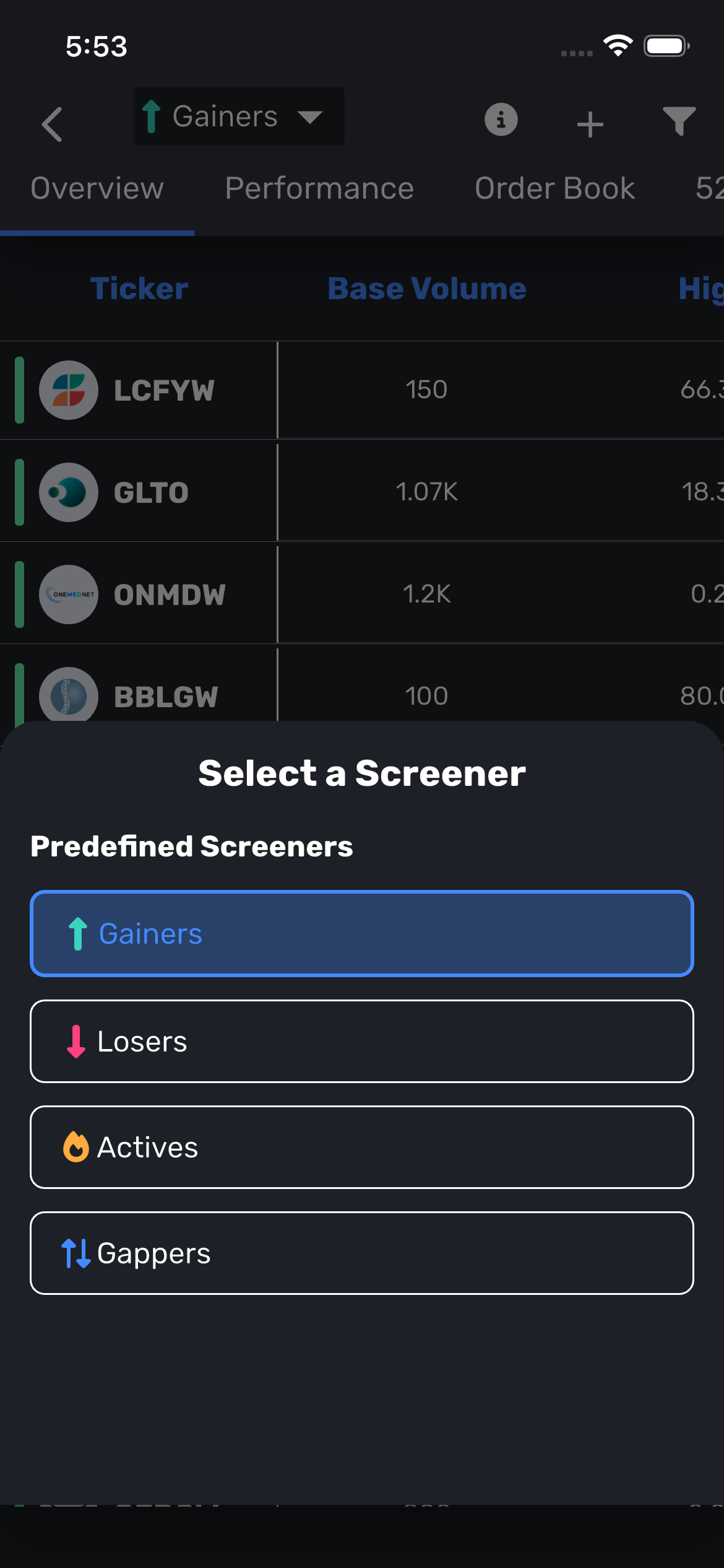 Predefined Screeners
